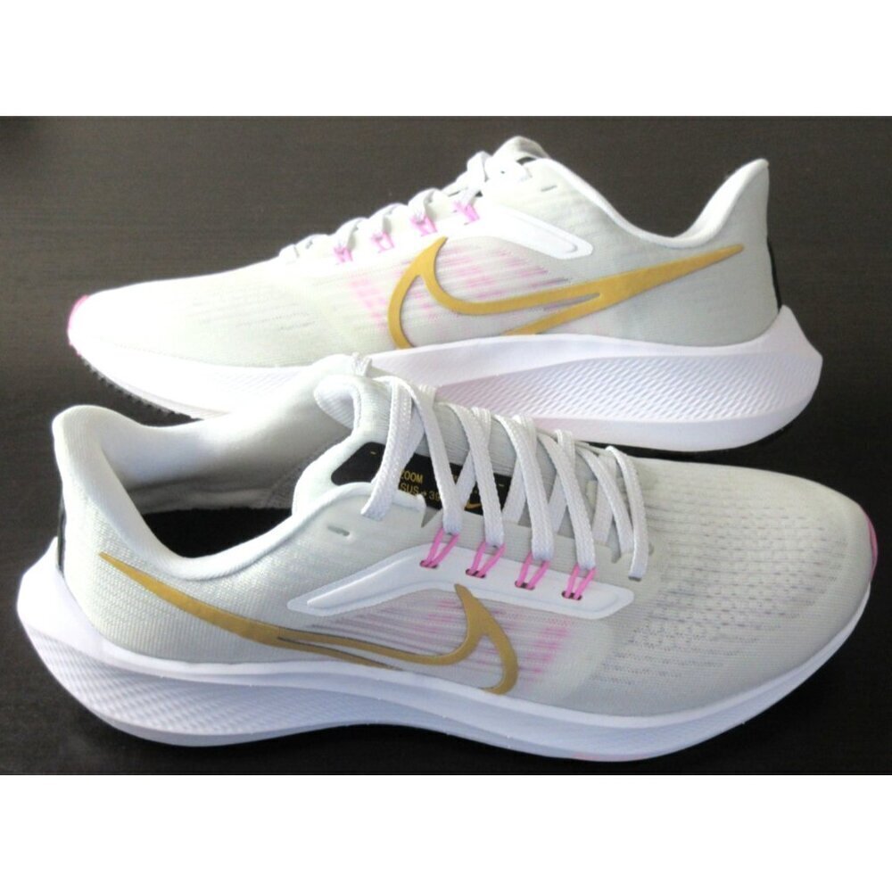 Women's Nike Air Zoom Pegasus 39 Running Shoes White Wheat Gold Pink Sizes NEW